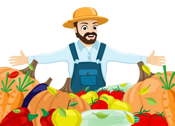 Ilustración Con Agricultor Cosecha Sobre Fondo Blanco — Vector de stock