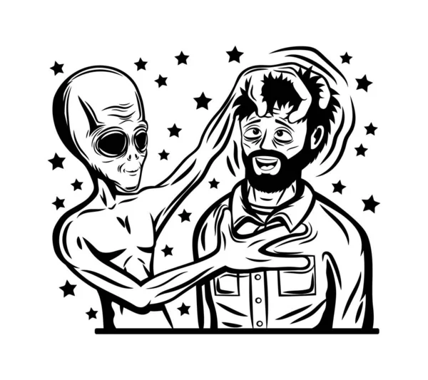 Illustration Avec Extraterrestre Étranger Humain Sur Fond Blanc — Image vectorielle