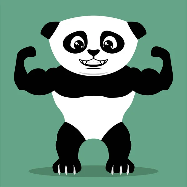 在绿色背景上描绘一只强壮的熊猫熊 — 图库矢量图片