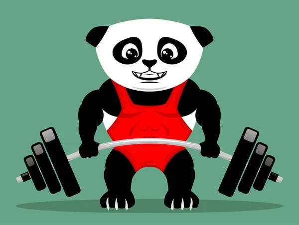 Panda Bear Barbell Green Background — Stock Vector