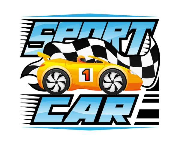 Illustration Sports Car Checkered Flag White Background — Stock Vector