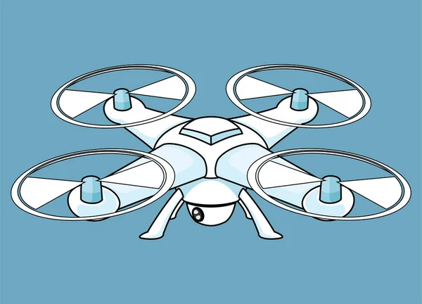 Illustratie Van Een Witte Drone Met Een Camera Een Blauwe — Stockvector