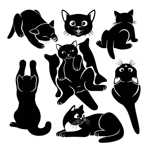 Illustration Set Cute Cats White Background — Stock Vector