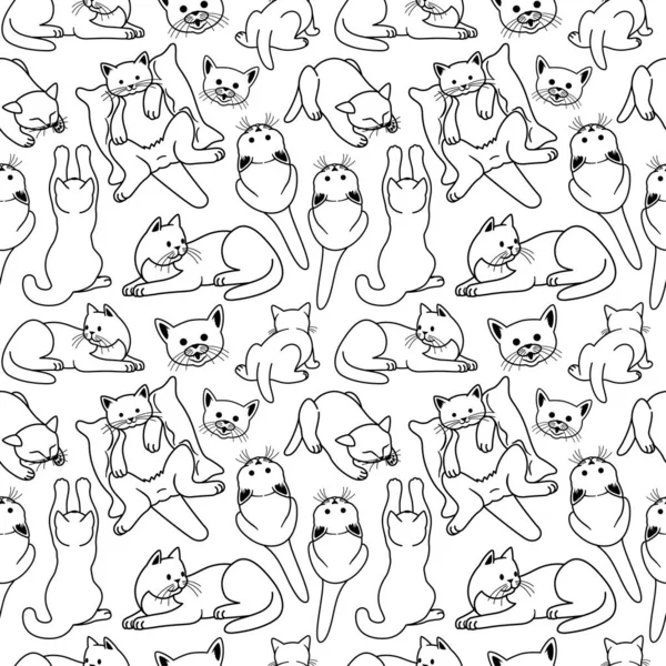 Beyaz arka planda sevimli kedileri olan kusursuz desen.