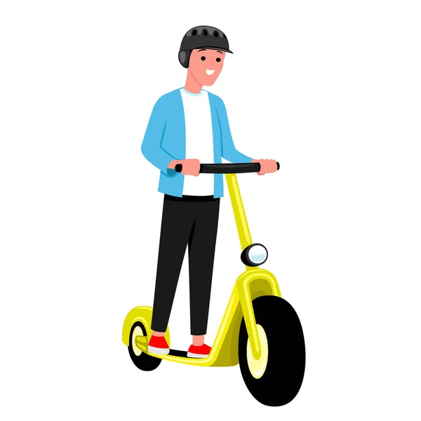 Adolescent Casque Promenades Scooter Électrique Sur Fond Blanc — Image vectorielle
