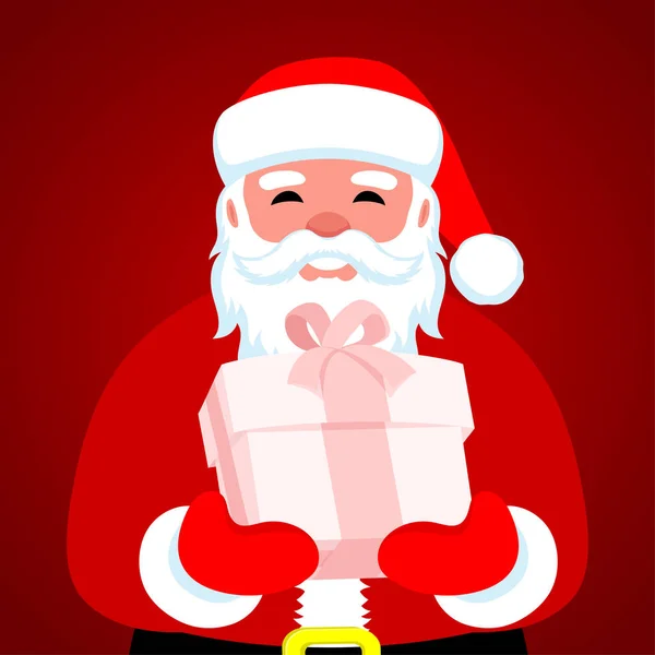 Christmas Illustration Santa Claus Holding Gift Box Red Background — Stock Vector