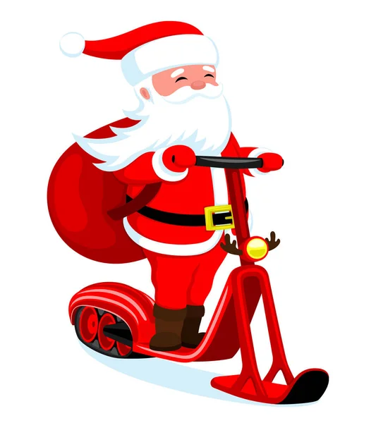Père Noël Avec Sac Cadeaux Sur Scooter Électrique Hiver Sur — Image vectorielle