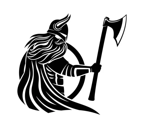 Ilustrasi Viking Dengan Kapak Dan Perisai Pada Latar Belakang Putih - Stok Vektor