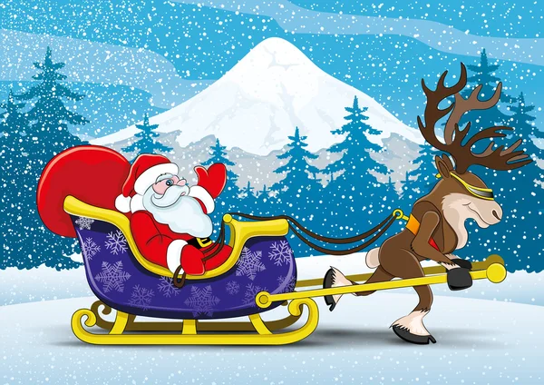 Papai Noel e renas . — Vetor de Stock