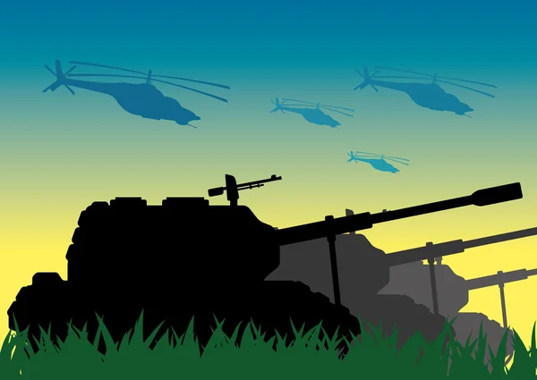 Tanques y helicópteros . — Vector de stock