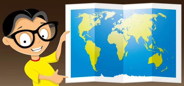 Teen mostra una mappa del mondo — Vettoriale Stock