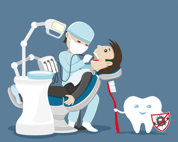 Diş hekimi diş muamelesi yapıyor.. — Stok Vektör