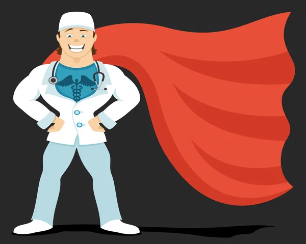 Super médecin en imperméable rouge — Image vectorielle