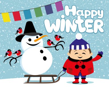 çocuk ve kardan adam.