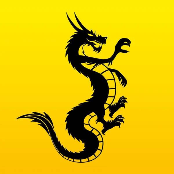 Dragon noir sur jaune — Image vectorielle