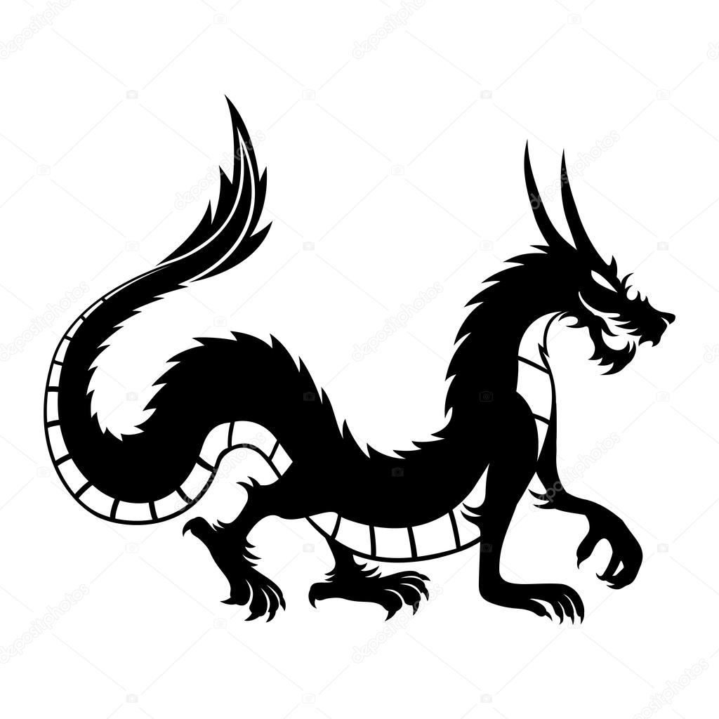 Dessin Dragon Noir Et Blanc  Coloriage Dragon chinois en noir et blanc