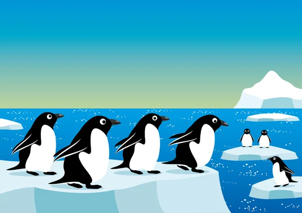 Pingviner på ett isflak — Stock vektor