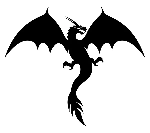 Dragón negro sobre blanco — Vector de stock