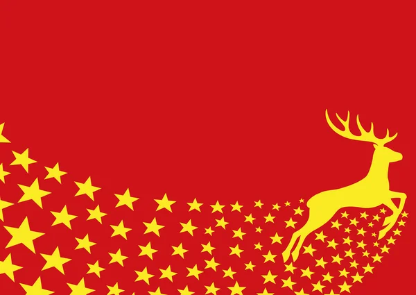 Herten en sterren op rood — Stockvector