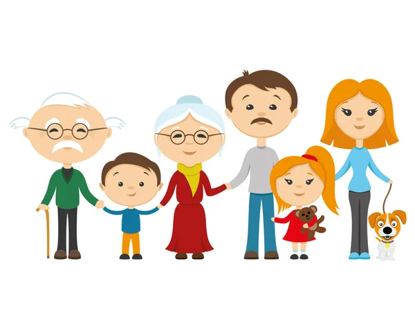 Familia feliz tomados de la mano. — Vector de stock