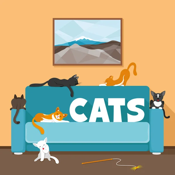 Милые кошки на диване . — стоковый вектор