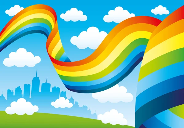 彩虹和蓝天中的云彩 — 图库矢量图片