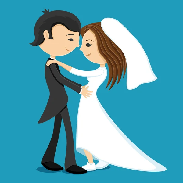 Groom hugs bride. — Stock Vector