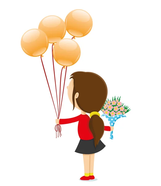 Flicka med blommor och ballonger — Stock vektor
