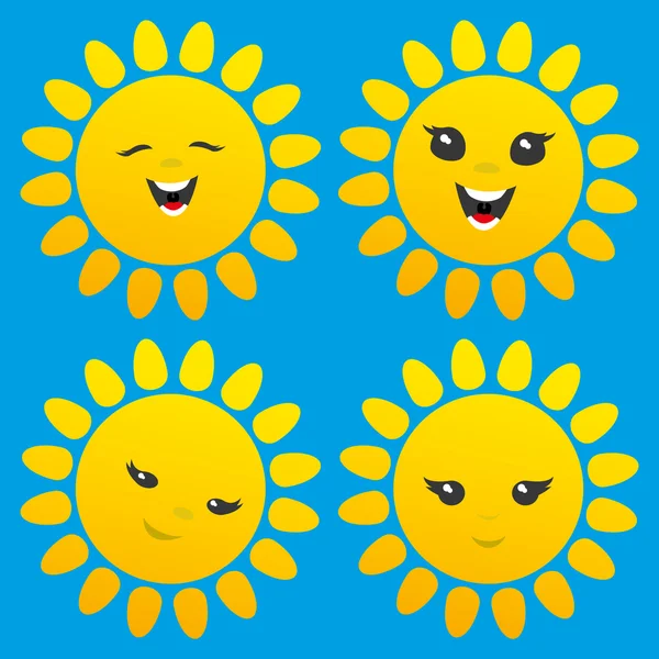 4 つの陽気な太陽 — ストックベクタ