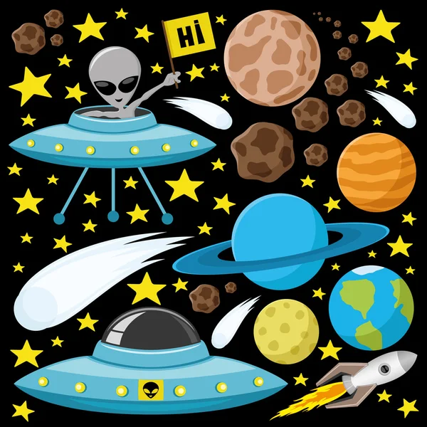 Alieno, pianeta, comete, asteroidi e stelle — Vettoriale Stock