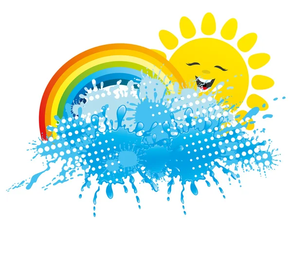 太陽、虹、水のスプラッシュ — ストックベクタ