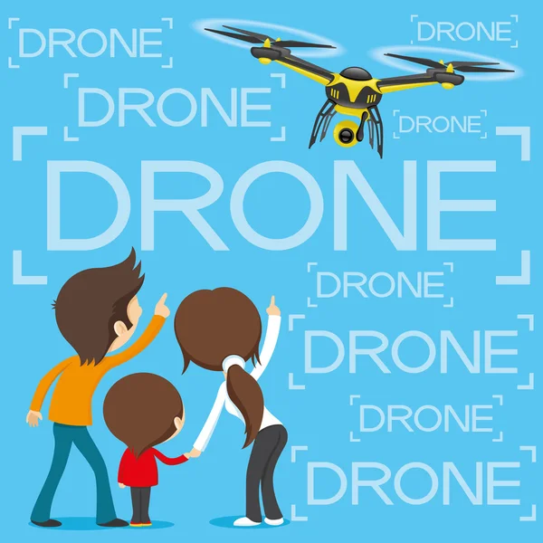 Drone vliegt over mensen. — Stockvector