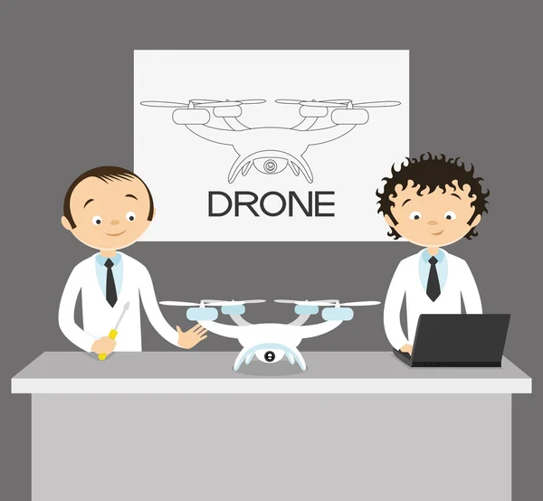 Twee ingenieurs en drone — Stockvector