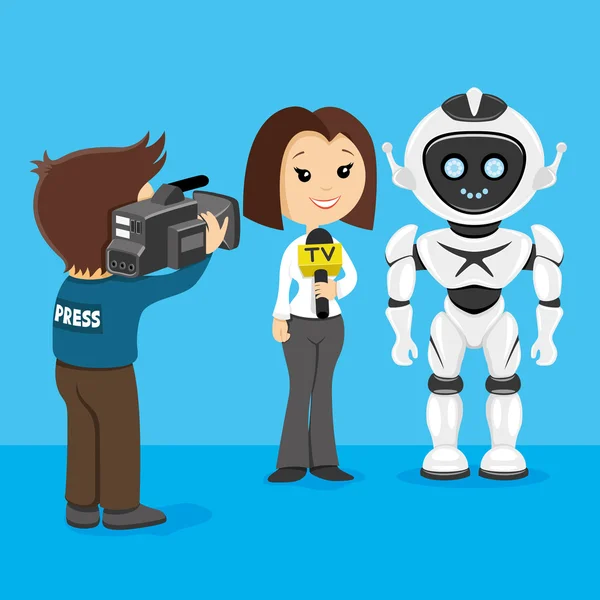 Druk op interviews met de robot. — Stockvector