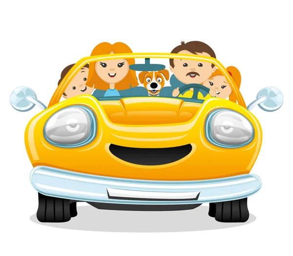 Happy family rides in the car — Stock Vector