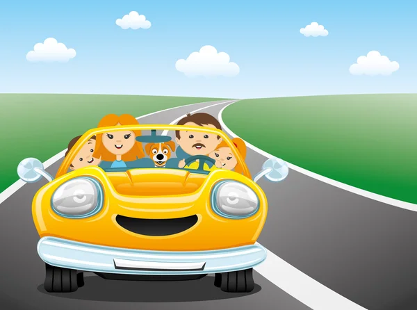 Feliz familia paseos en el coche — Archivo Imágenes Vectoriales