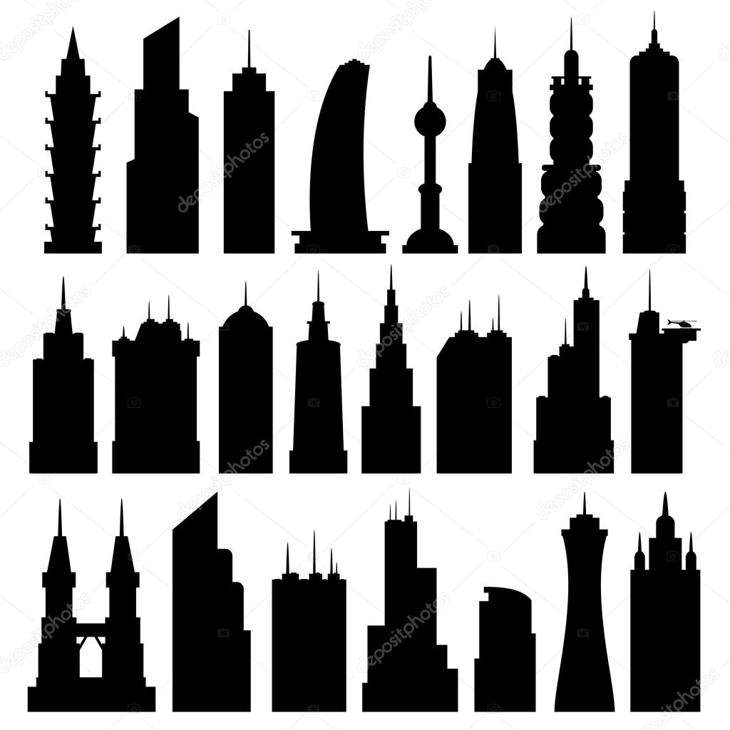 Skyscrapers silhouettes on a white background