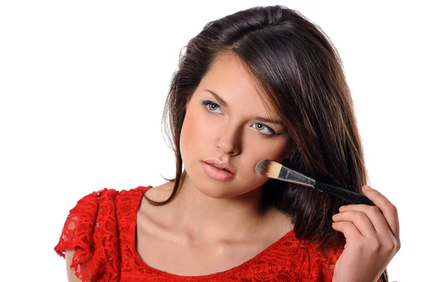 Beautiful woman applying cosmetic. — Stock Photo, Image