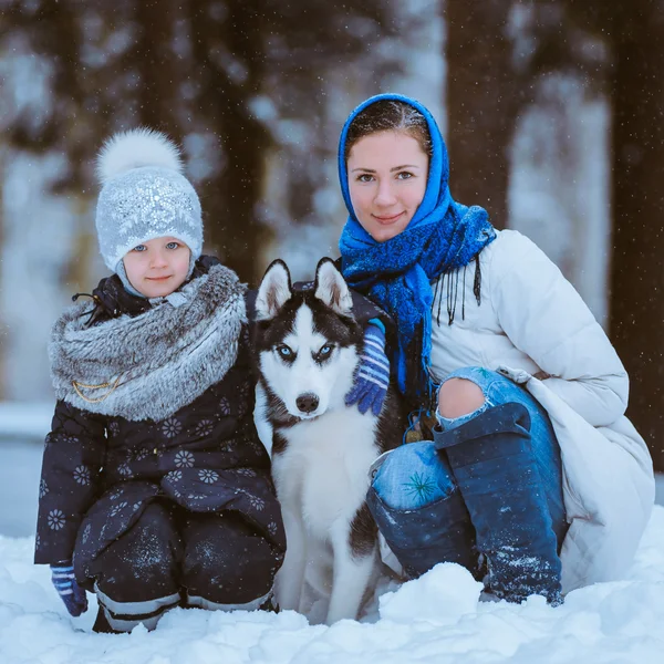 Family walk with the dog — Stock Photo, Image