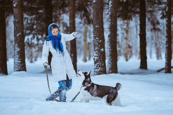 Frau spielt mit dem Hund — Stockfoto