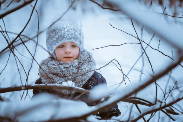Mädchen im Winterwald — Stockfoto
