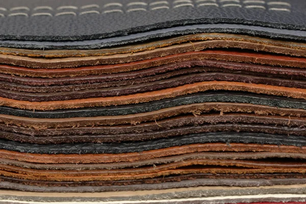 stack of high-quality leather in different colors