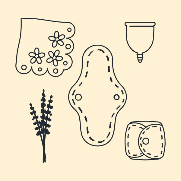 Een Set Milieuvriendelijke Producten Voor Persoonlijke Vrouwelijke Hygiëne Vector Illustratie — Stockvector
