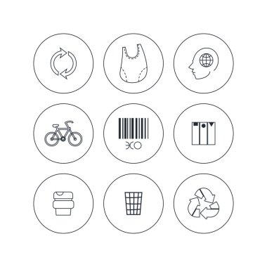 Sıfır atık yaşam tarzıyla ilgili bir dizi simge. Vektör.