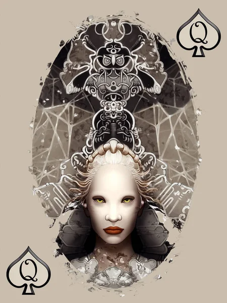 Spader Drottning Illustration Spelkort — Stockfoto