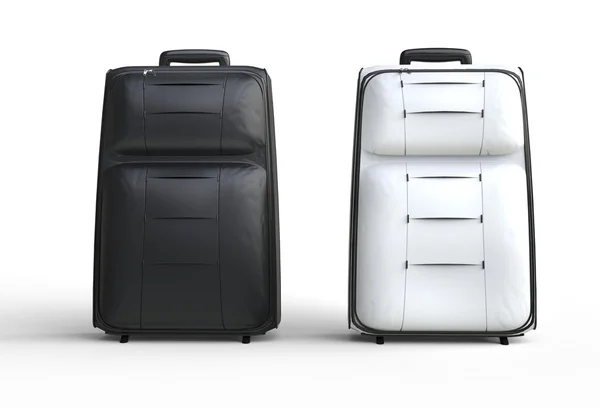 White and black travel baggage suitcases on white background — Stock Photo, Image