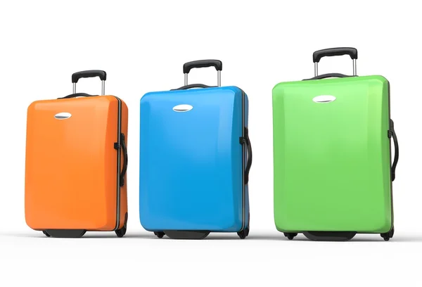 Brightly colored polycarbonate travel baggage suitcases — Stock Photo, Image