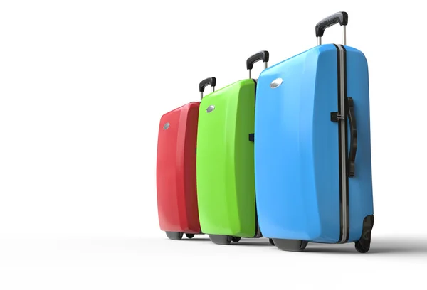 Brightly colored polycarbonate travel suitcases — Stock Photo, Image