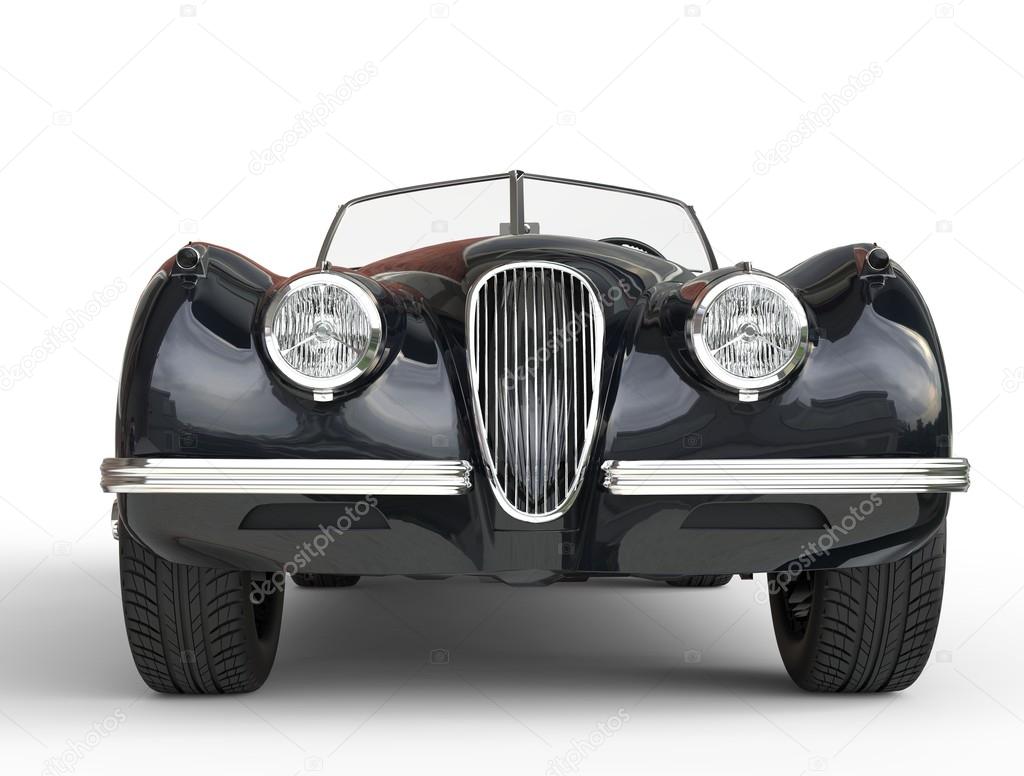 Black vintage car shot on white background - front view