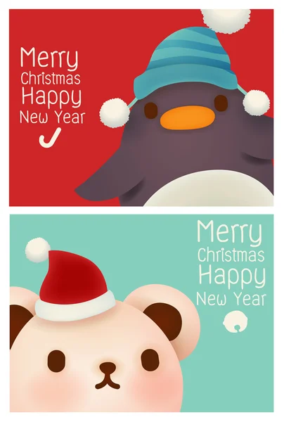Adorable tarjeta de pingüino y oso polar Ilustraciones de stock libres de derechos